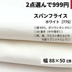 ［775-50-2］30/ スパンフライス リブニット生地（ホワイト）★50cm