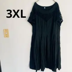 ブラック 3XL レース袖 フレアワンピース　レディース　かわいい　オシャレ