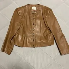 本革 牛革100% リアルレザー ノーカラージャケット キャメル ブラウン