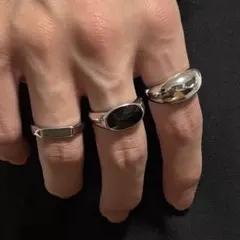 【お得な3点セット！】 リング シルバー 韓国 ユニセックス メンズ　オニキス