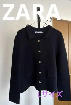 ZARA 金ボタンニットカーディガン(ジャケット)ネイビー