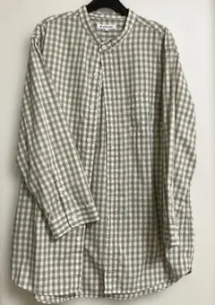 GLOBAL WORK チェック柄ノーカラーシャツ Lサイズ　七分袖