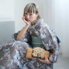 【ニコアンティーク 高級変わり織 浴衣単品　かすれアネモネ】木綿着物　銘仙風