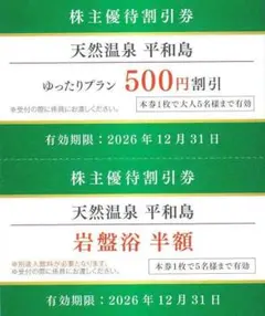 2枚 天然温泉 平和島 ゆったり+岩盤浴 最大4,250円分 京急 優待割引のサムネイル