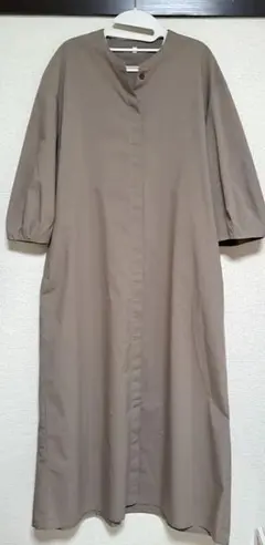 無印良品 乾きやすいブロード　七分袖ワンピース　L　モカブラウン