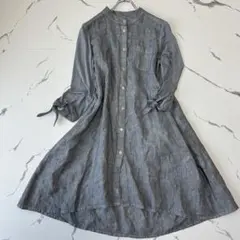 麻100%✨異素材◎シェルボタン　ロングシャツワンピース　イタリア製