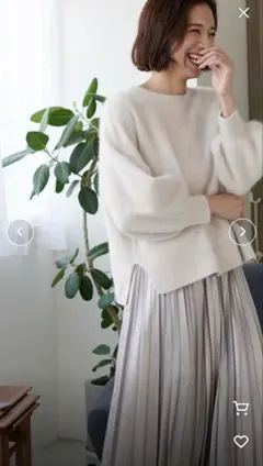 Jines ラクーンボリュームスリーブニット クルーネック アイボリー 38