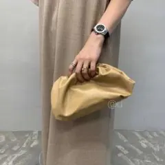 新品｜ガマグチ ギャザー 2way ショルダーバッグ ベージュ 斜めがけ 韓国