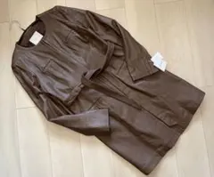 新品 上質 高級 ラムレザー ロングコート 羊革 ダークブラウン