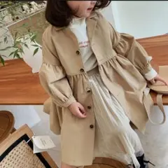 【新品未使用】ぽわん袖切替トレンチコート ベージュ90サイズ