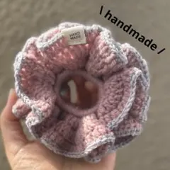 ピンクグレー·͜·シュシュ‪ ハンドメイド‪ 編み物‪ かぎ針編み 毛糸w31