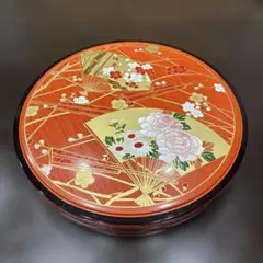 和風 扇面柄 寿司桶 蓋付き 漆器風のサムネイル