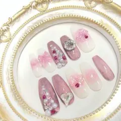 【現品】ネイルチップ 冬 クリスマスネイル クリスマスツリー ピンク