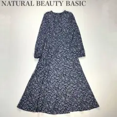 ナチュラルビューティベーシック 美品 花柄 グラデーションプリントワンピース