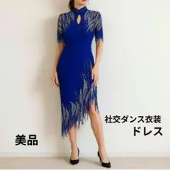 おまけワンピ付き 紫色 ビーズ装飾 社交ダンスドレス　ベリーダンス