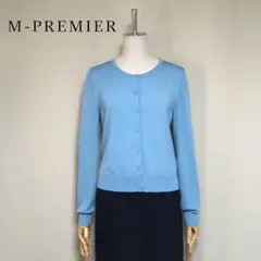 エムプルミエ◇レーヨン×ナイロン クルーネック カーディガン ブルー系 36