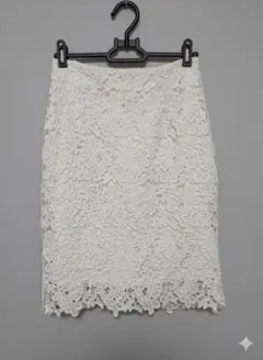 ホワイト レース タイトスカート フリーサイズ　膝丈