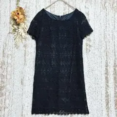 ペイトンプレイス　総レースワンピース（M）黒　花柄　膝丈　パーティーa2006N