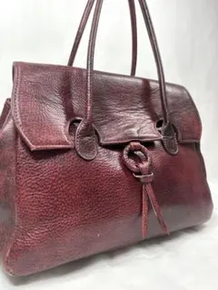 美品　本革 ハンドバッグ レザー Oリング　ディテール　ワインレッド　ボルドー