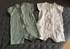 H&M ジップロンパース　6-9M 恐竜　グリーン2着セットのサムネイル