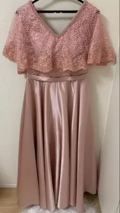 ロングカラー　ドレス　ピンク　ケープデザイン