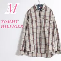 TOMMY HILFIGER チェック柄シャツ M ベージュ ブラウン 綿