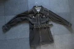 ブラック デニム ミニワンピース ベルト付き