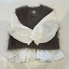 petit main ファー風ニット レイヤードトップス