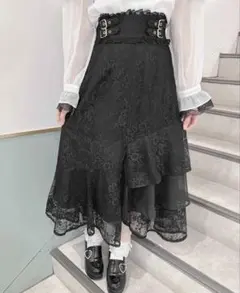 ♥ROJITA 総レースアシメティアードロングスカート ブラック♥のサムネイル