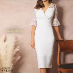 DazzyStore ホワイトレース膝丈ドレス