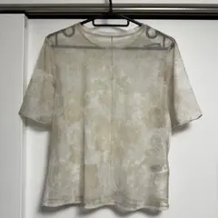 GU ジーユー シアープリントTシャツ 半袖レースカットソー
