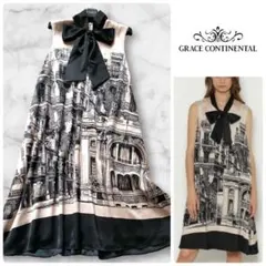 極美品✨高級感 グレースコンチネンタル プリント ボウタイ ワンピース Aライン