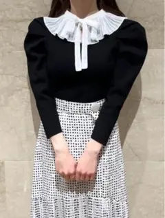 SNIDELプリーツカラーニットプルオーバー 黒