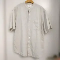 ★UNIQLO★ リネン混　バンドカラーシャツ 半袖 ベージュ S　麻のサムネイル
