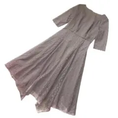 エメエクレ　ストライプレース　ランダムヘムドレス　ロング　モカ　M　結婚式