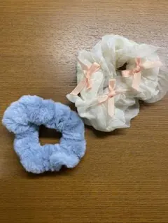 リボン　もこもこ　シュシュセット