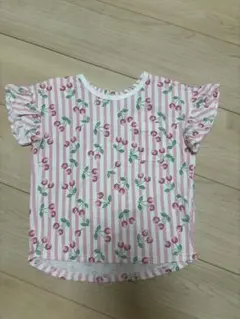 GU チェリー柄 フリル袖 Tシャツ 100cmのサムネイル