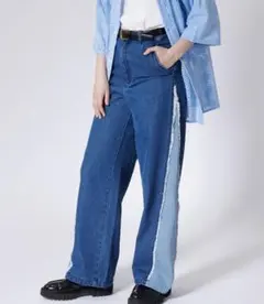 FRINGEBICOLORDENIM PANTS フリンジバイカラーデニムパンツ