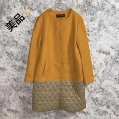 美品✨ミッシェルクラン　ノーカラーコート【38】イエロー　ベージュ　キルティング