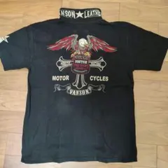 VANSON MOTOR CYCLES イーグル刺繍ポロシャツ ブラックのサムネイル