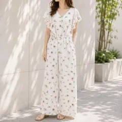 ナイスクラップ 半袖花柄オールインワン フリル フェミニン パンツ 春夏 古着のサムネイル