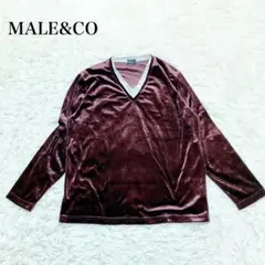 MALE&CO Ｖネック長袖トップス　ベロア　高級感　大きいサイズ　レトロ　古着