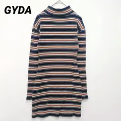 GYDA　ハイネックセーター　リブニット　ボーダー　ロング　カジュアル　F　綿混