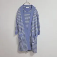ボーダー Tシャツ カーディガン セットロングカーディガン 青 グレー
