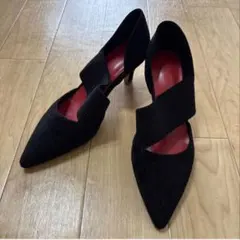 ブラックスエードポインテッドトゥハイヒール
