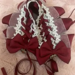 ワインレッド ヘッドドレス リボン フリル ゴスロリ ロリータ