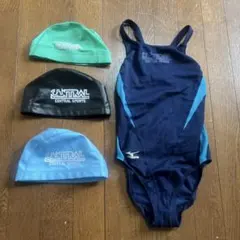 セントラル　3色の水泳帽、女子用水着140cmセット