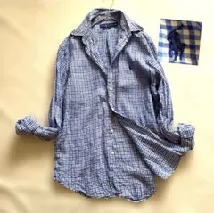 美品✨ラルフローレン 現行タグ リネンボタンダウンシャツ Mブルー　チェック