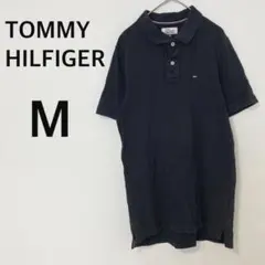 トミーヒルフィガー ポロシャツ 【M】ワンポイントロゴ刺繍 定番 ブラック