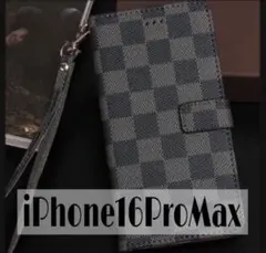 チェック柄 手帳型 iPhoneケース iPhone16ProMax ブラック